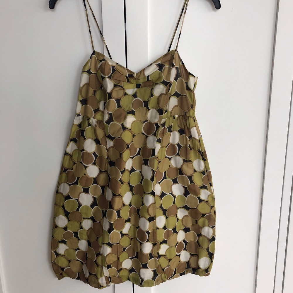 VINCE green/olive/cream/black circle pattern dress